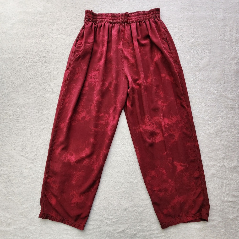 Asian Creations Pants Womens Medium Red Batik Rayon Elastic Waist Lounge Boho